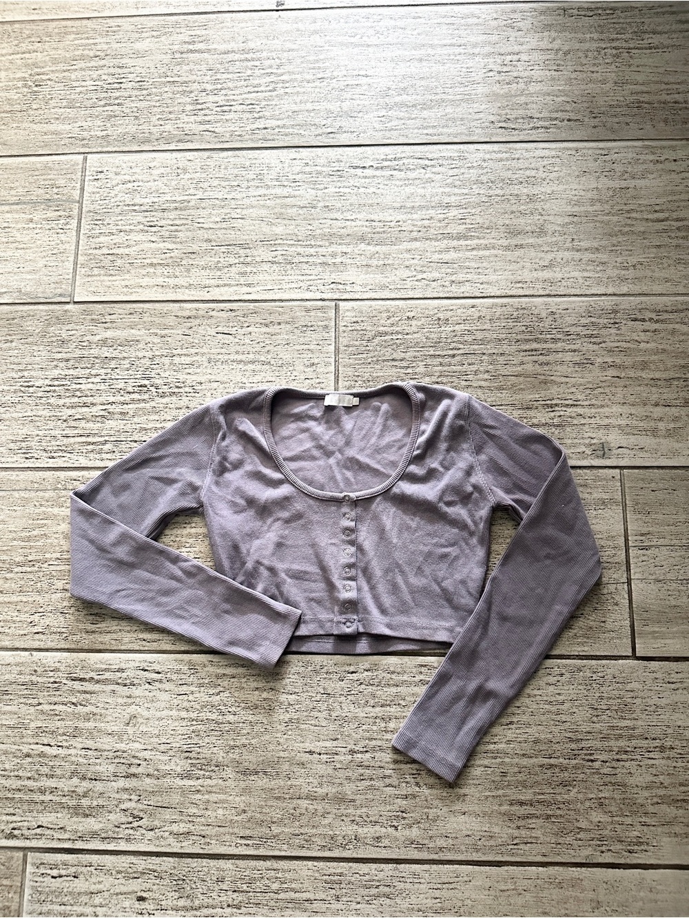 Meshki Lavender Ribbed Long-Sleeve Crop Button-Up Top
